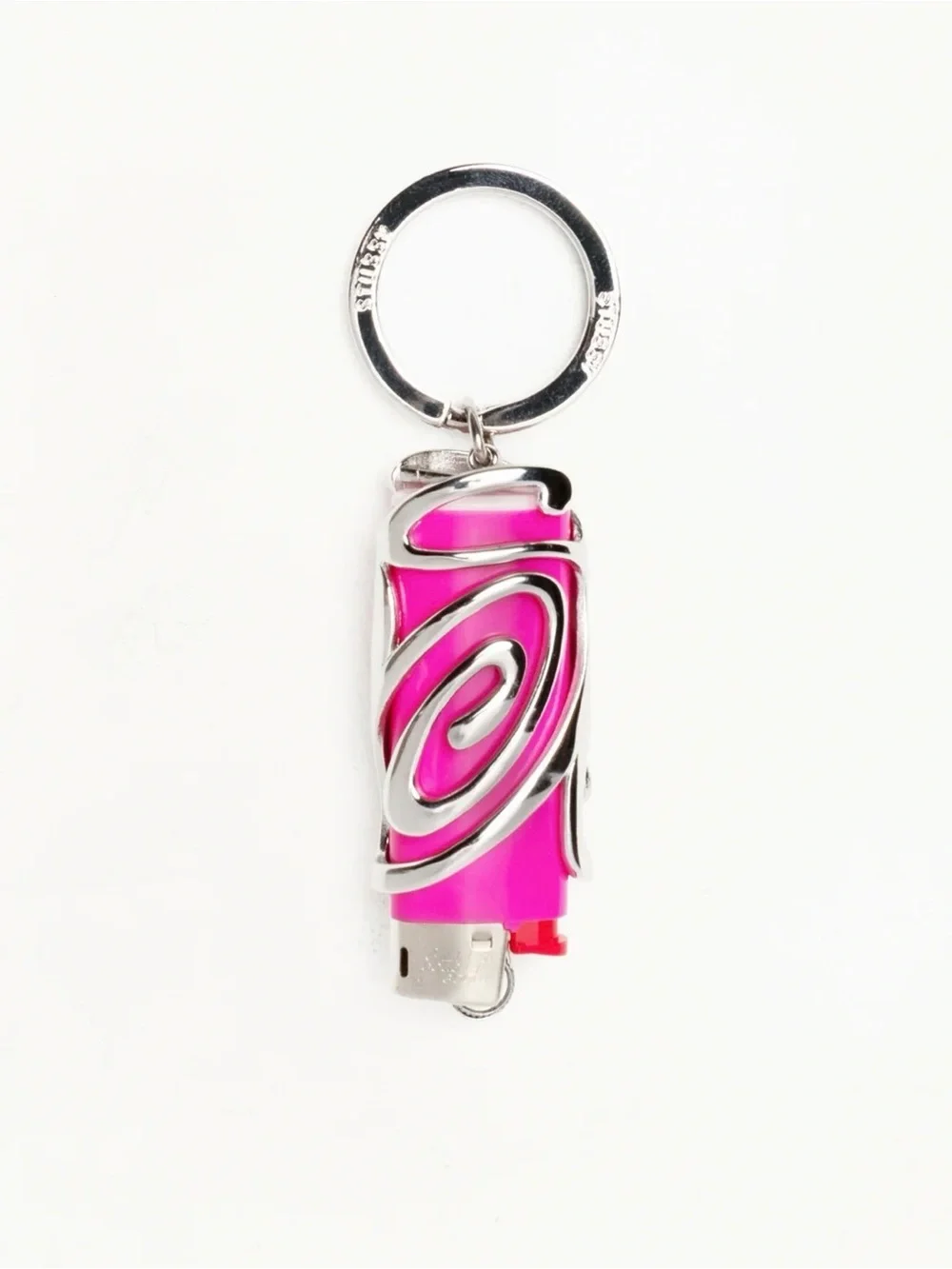 Stussy Silver Spiral Logo Keychain